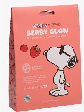 Peanuts x Célavi Berry Glow Strawberry Sheet Mask - Pink